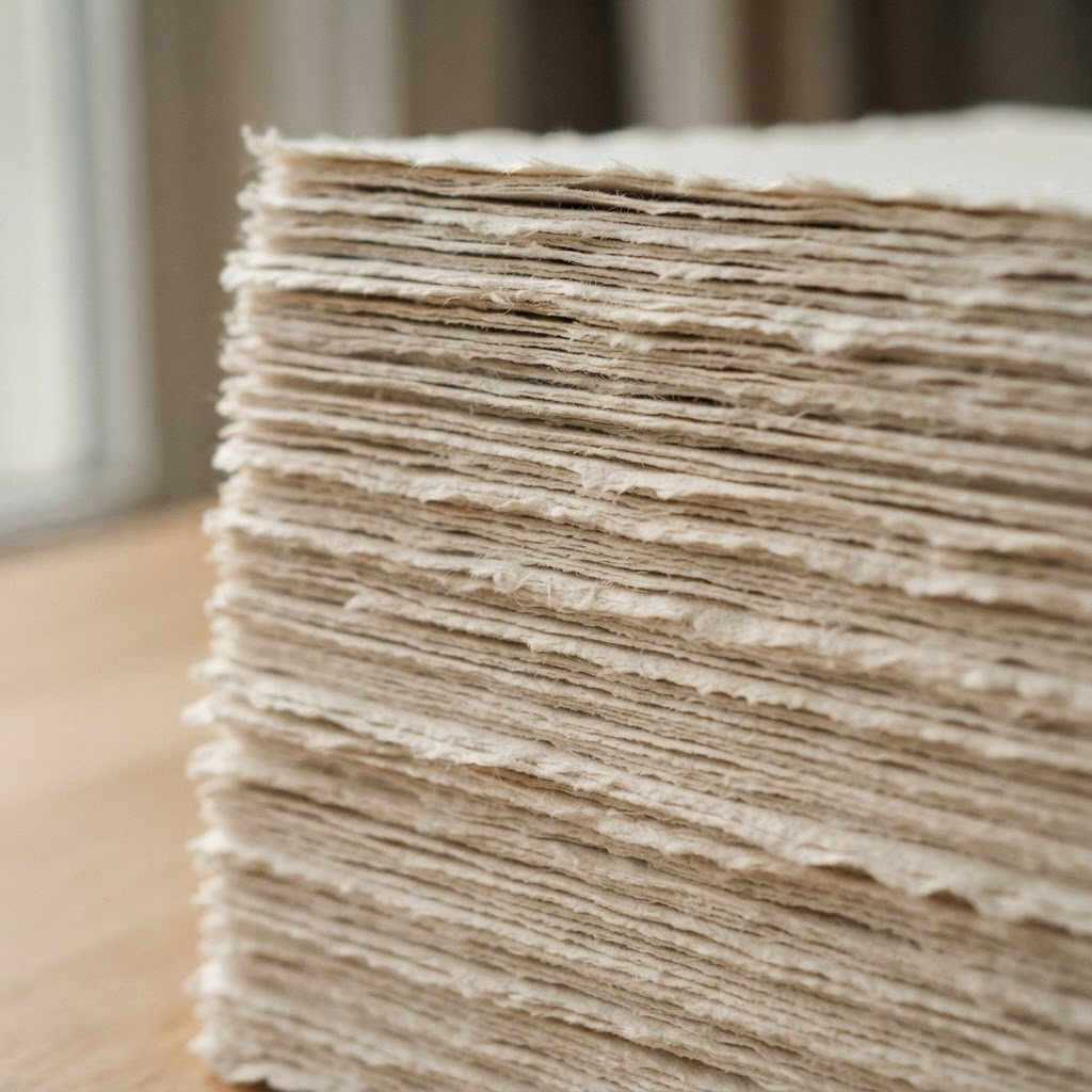 Close-up of stacked cream paper edges